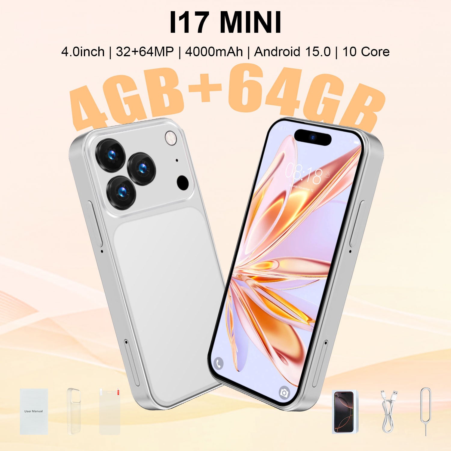 Hot Selling Product Mini i17Mini Smartphone4+64G All-Network Dual-SIM Dual-Standby Android mini Mobile Phone