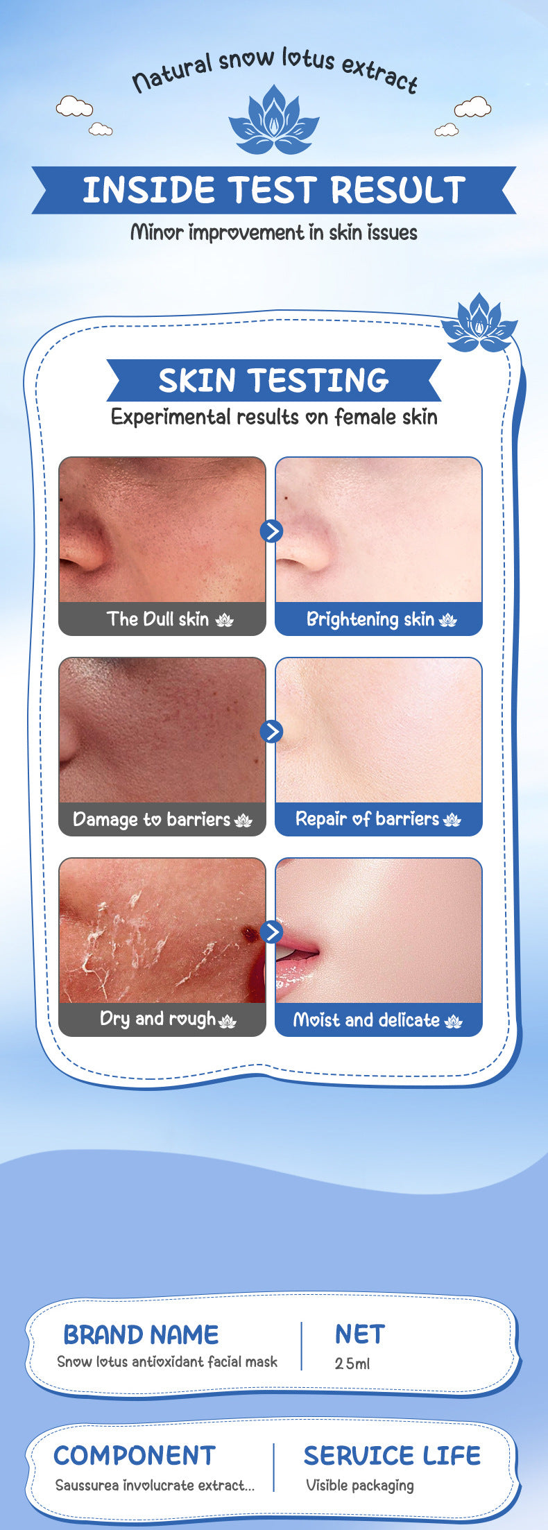 Snow Lotus Whitening Mask BIOAOUA Skin rejuvenation, hydration, oil control, moisturizing face mask cross-border wholesale