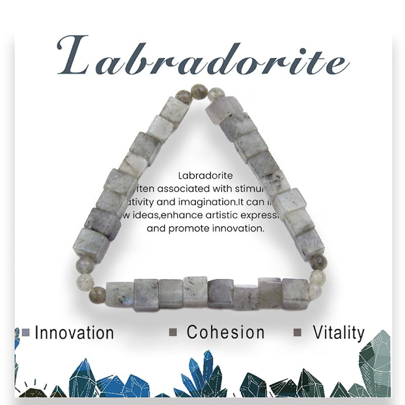 Square Natural Stone Bracelet6mm Pink Quartz Malachite Square Beaded Bracelet Volcanic Stone Tiger Eye Elastic Bracelet