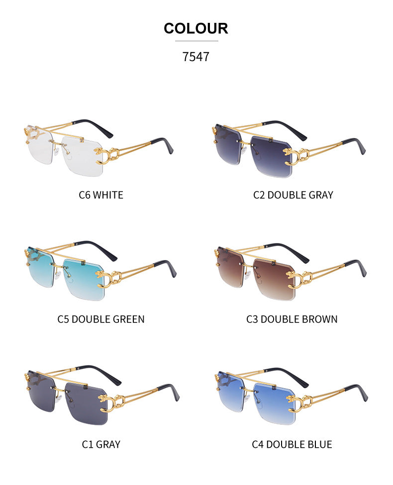European and American Retro Double Bridge Sunglasses for Men Fashion Leopard Rimless Cut Edge Sunglasses for Women Wholesale shades