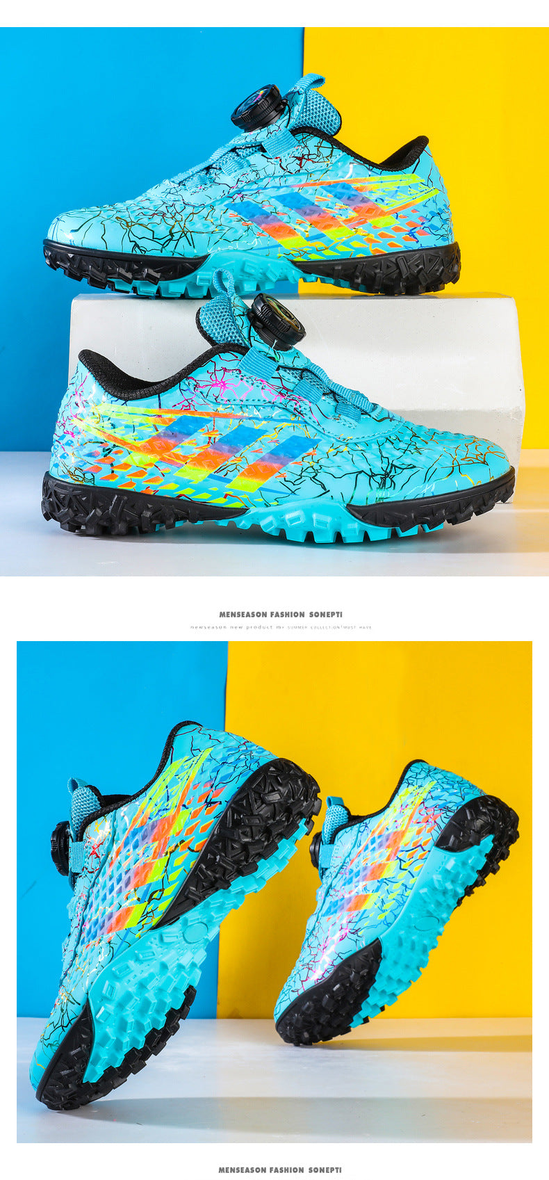 New style soccer shoes for men, women, and children with rotating buckle TF Broken Nail Style Youth Student Grassland Competition Training Shoes