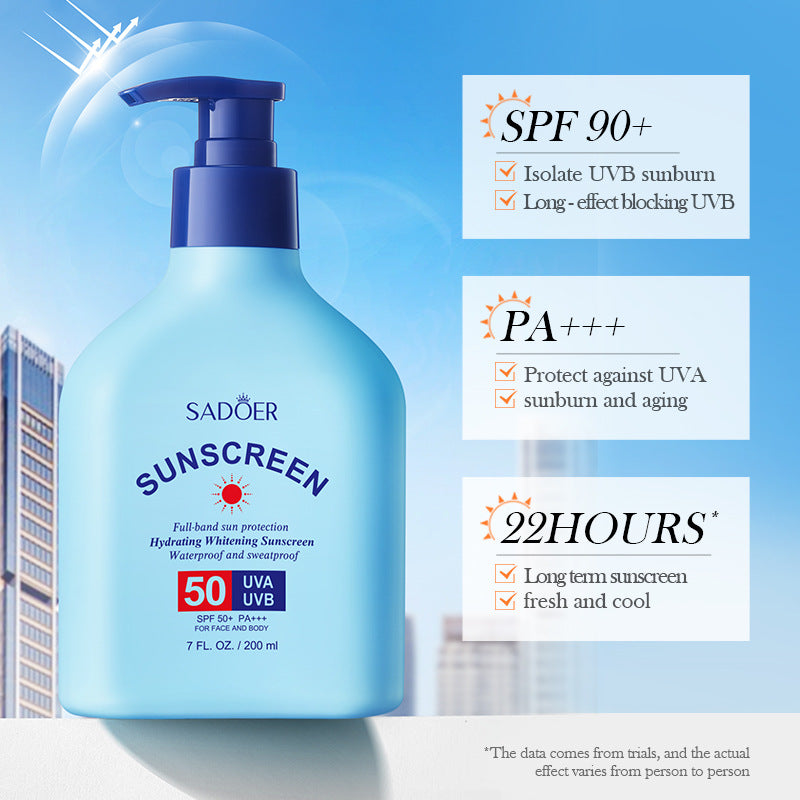 Sunscreen SADOER Hydrating, moisturizing, whitening, refreshing, UV protection sunscreen lotion for cross-border foreign trade wholesale