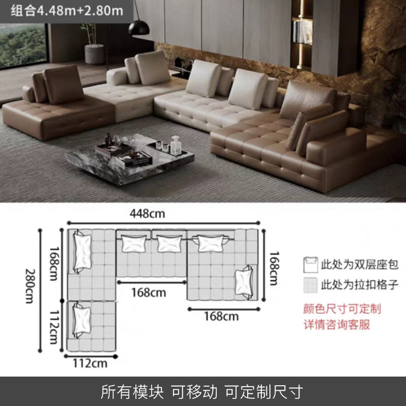 Lawrence Genuine Leather Sofa Italian Minimalist Style for Small and Large Apartments, Villas, and Clients, Corner Sofa, Modern Straight Row Leather Sofa Shipping and tax not included