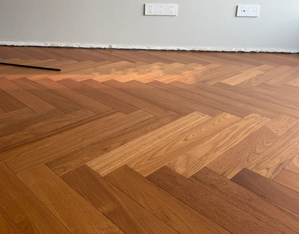 Custom AB-Grade Teak Herringbone Click-Lock Flooring Multilayer Engineered Core for Outdoor Exterior Basement Use-ENF-Certified