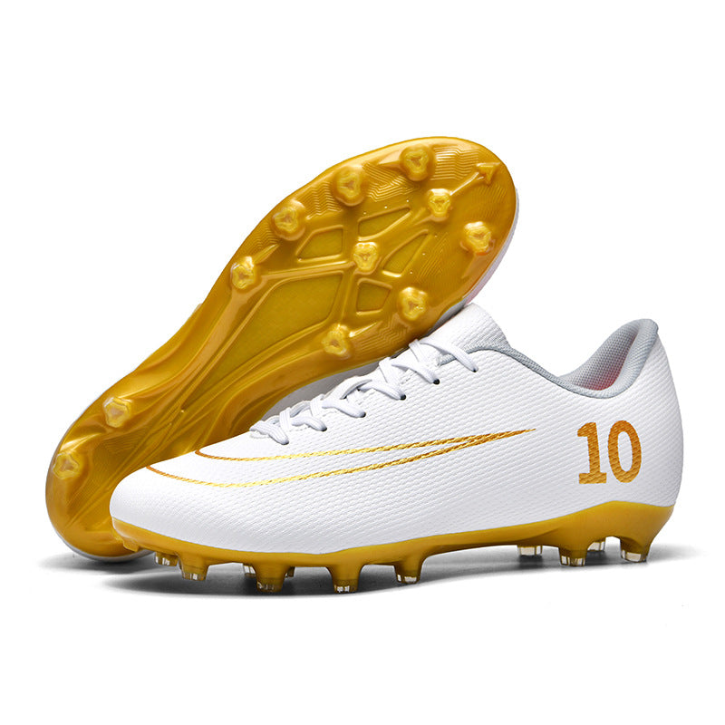 Gold-Plated Sole Men's Football Shoes with Studded Spikes AG Long Spike Shoes for Older Children, Middle and High School Students, Adults, Competition Training Sports Shoes