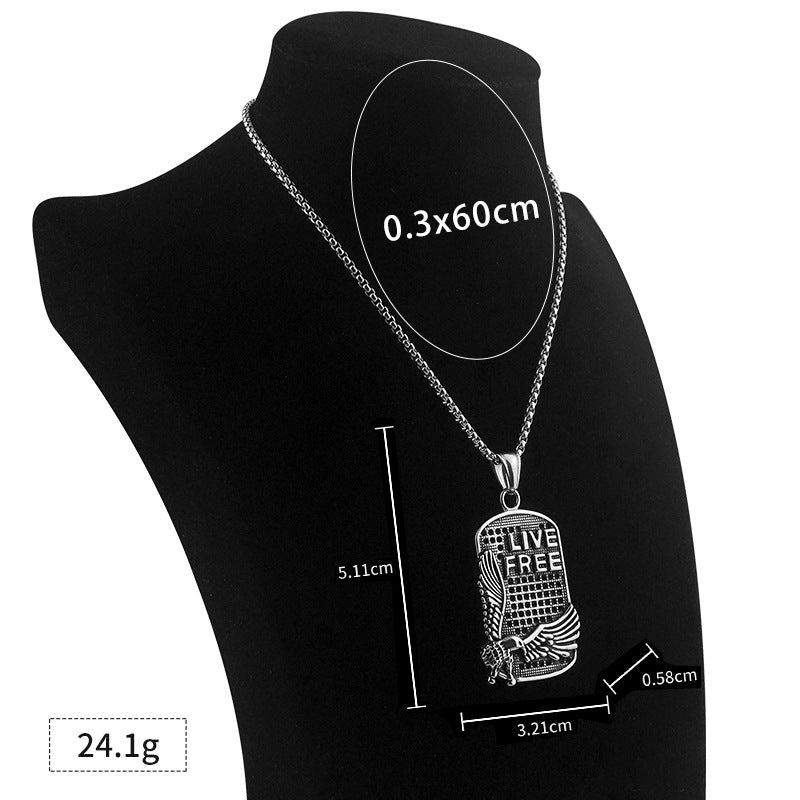 Wholesale Niche Hip-Hop Long Stainless Steel Eagle Square Pendant Sweater Chain Personality Street Style Unisex Titanium Steel Necklace