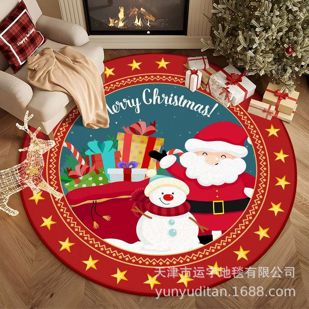 Christmas Carpet Round Living Room Mat Christmas Decoration Atmosphere Mat Christmas Tree Mat Labeling and Shipping