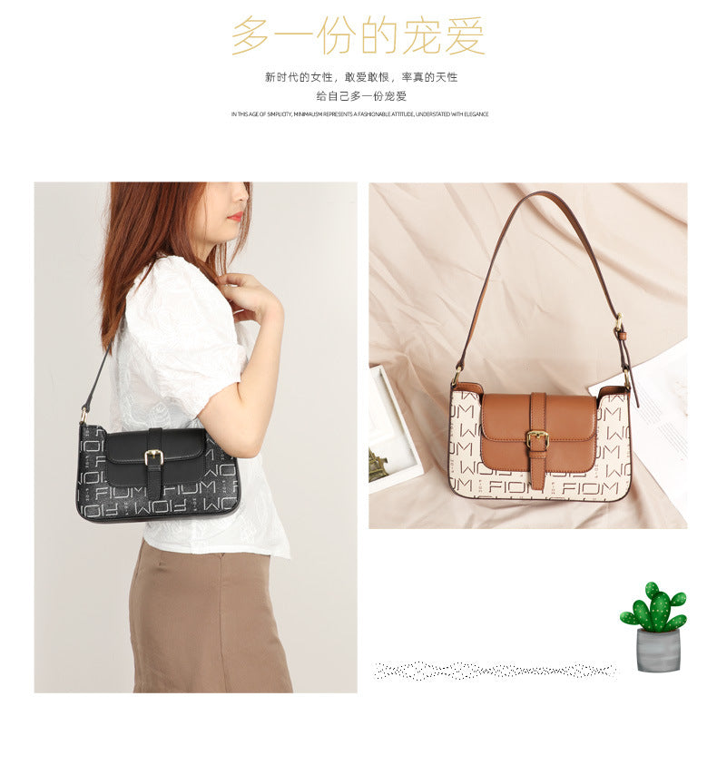 2024New Fashion Women's Bag Trendy Cowhide Letter Underarm Bag Niche Women's Shoulder Handbag