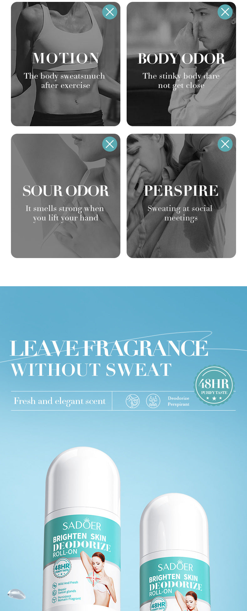 Antiperspirant50ml SADOER Fragrant Refreshing Non-Sticky Roll-On Deodorant Cross-Border Wholesale