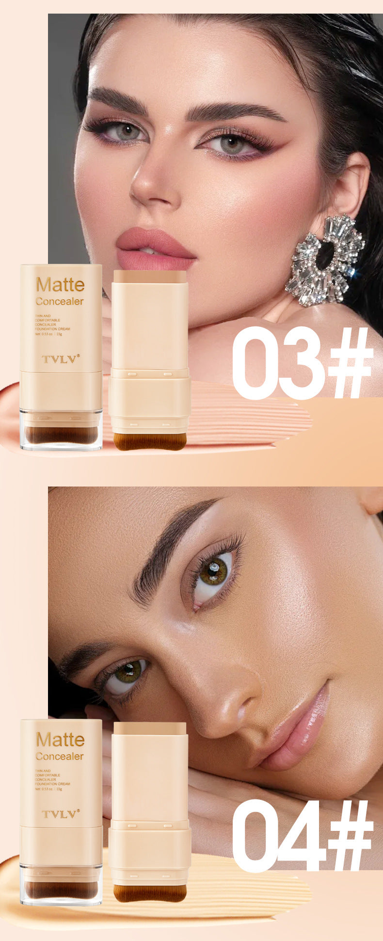 TK Specialized Flawless Dual-Head Eraser Foundation Stick Water Glossy Skin Concealer Long-Lasting with Brush Head Hydrating Makeup Remover