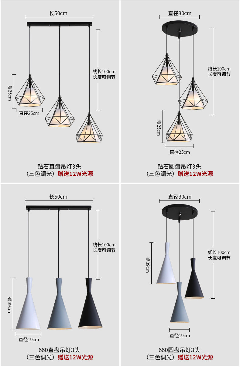 Nordic Restaurant Pendant Light Three-Head Bar Dining Room Table Lamp Creative Personality Bedroom Lamp Modern Minimalist Lighting Fixture