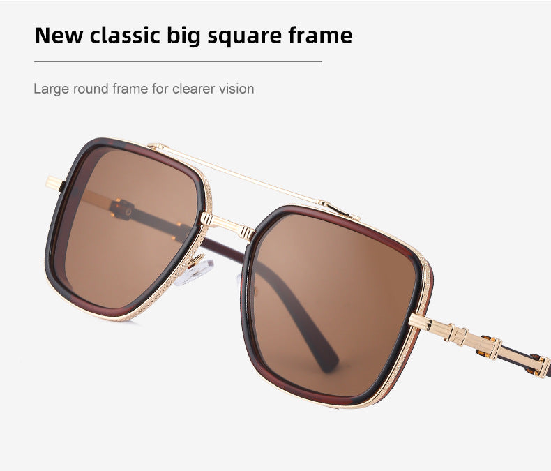 Vintage Double Bridge Square Frame Men's Sunglasses Outdoor Hiking Trendy Sunglasses Sun Protection Glasses Wholesale shades