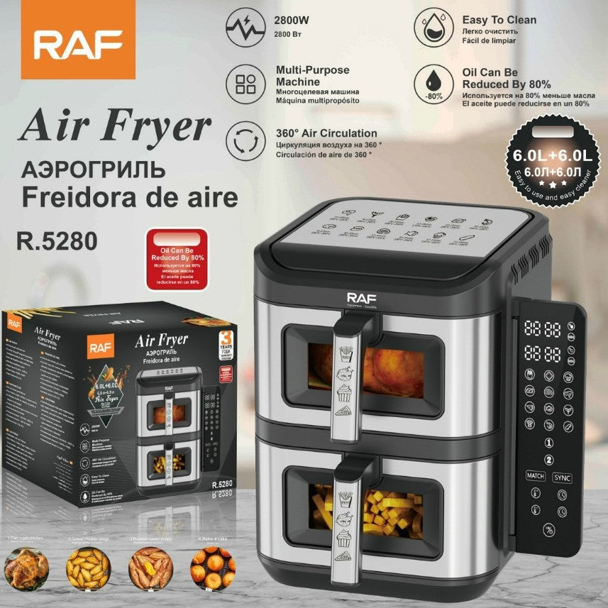 RAF European Standard Household Multifunctional Smart Double Layer Oven Oil Free Air Fryer French Fries Electric Fryer R.5280