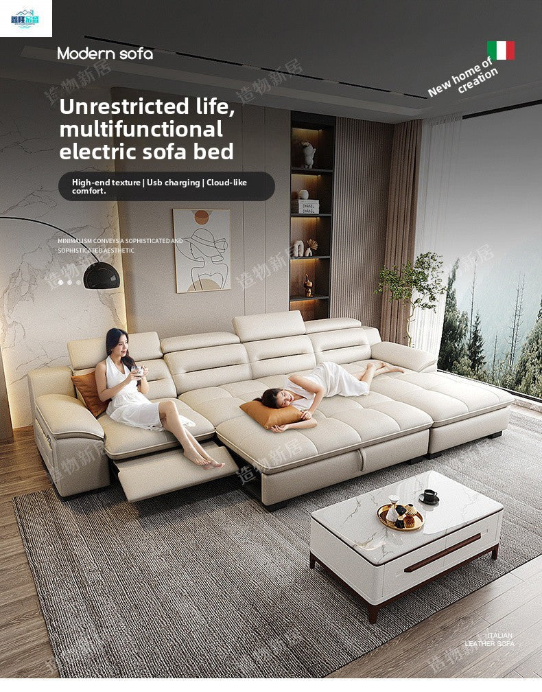 Factory Direct Sale Top Layer Cowhide Multifunctional Wall-Mounted Electric Functional Sofa Space Capsule Simple Modern Living Room Sofa