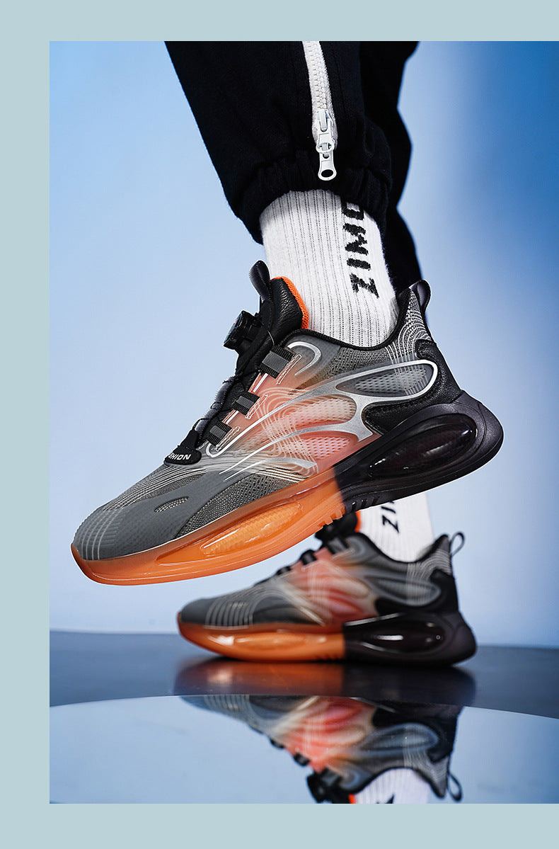 2025Hot-Selling Casual Leather Lightweight Rotating Button Running Shoes for Men with Popcorn Sole, Shock Absorption Sports Shoes