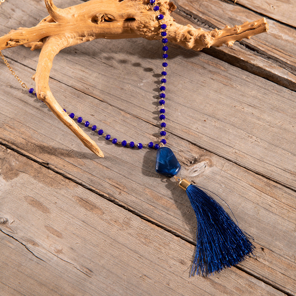 Simple Colorful Beaded Tassel y Chain Necklace Elegant Versatile Diamond-Studded Sweater Chain Jewelry