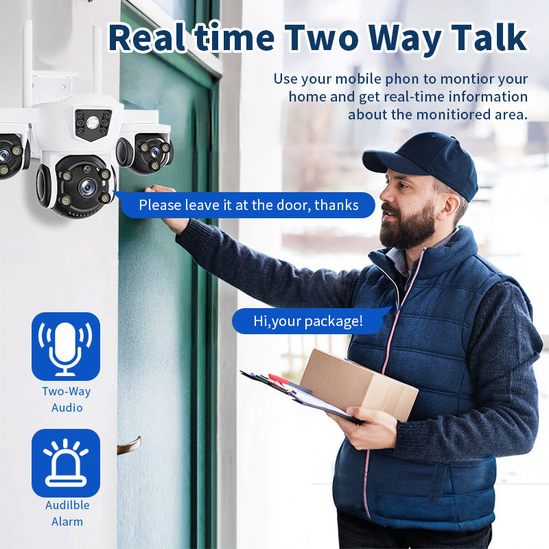 Hot-selling Genuine Four Eyes WIFI Solar surveillance camera with three wide-angle views5MP Remote Outdoor Waterproof