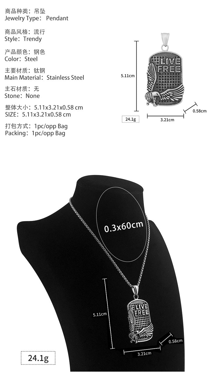 Wholesale Niche Hip-Hop Long Stainless Steel Eagle Square Pendant Sweater Chain Personality Street Style Unisex Titanium Steel Necklace