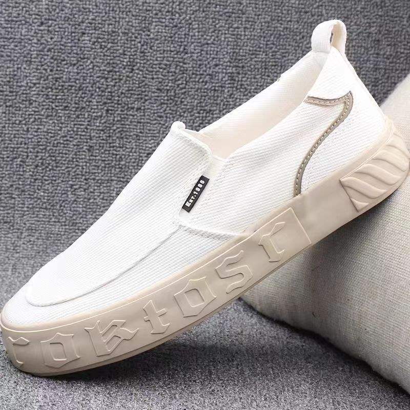2025Autumn New Men's Shoes Thick-Soled Slip-On Canvas Shoes Lazy Old North Cloth Shoes Breathable Low-Top Loafers