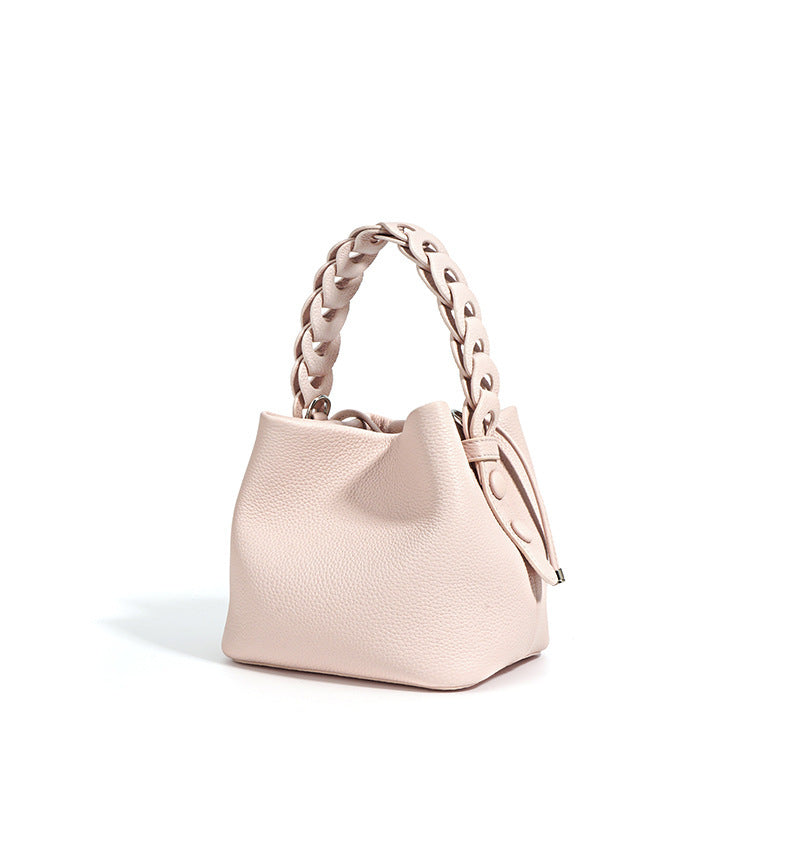 European Style New Top Layer Cowhide Bucket Bag High-Quality Genuine Leather Fashion Women's Handbag Tote Shoulder Crossbody Bag Woven