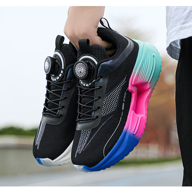 Summer Youth Breathable Mesh Rotating Button Sports Shoes Comfortable Soft Sole Men's Shoes Lightweight Non-Slip Children's Running Shoes