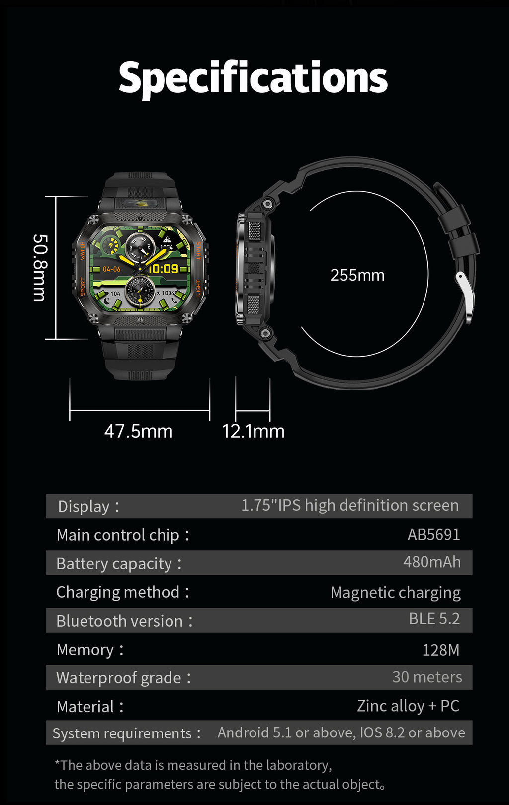 HT34Smart Watch Bluetooth Call True Heart Rate Step Sleep Monitoring3ATM Waterproof Outdoor Sports Three-Proof