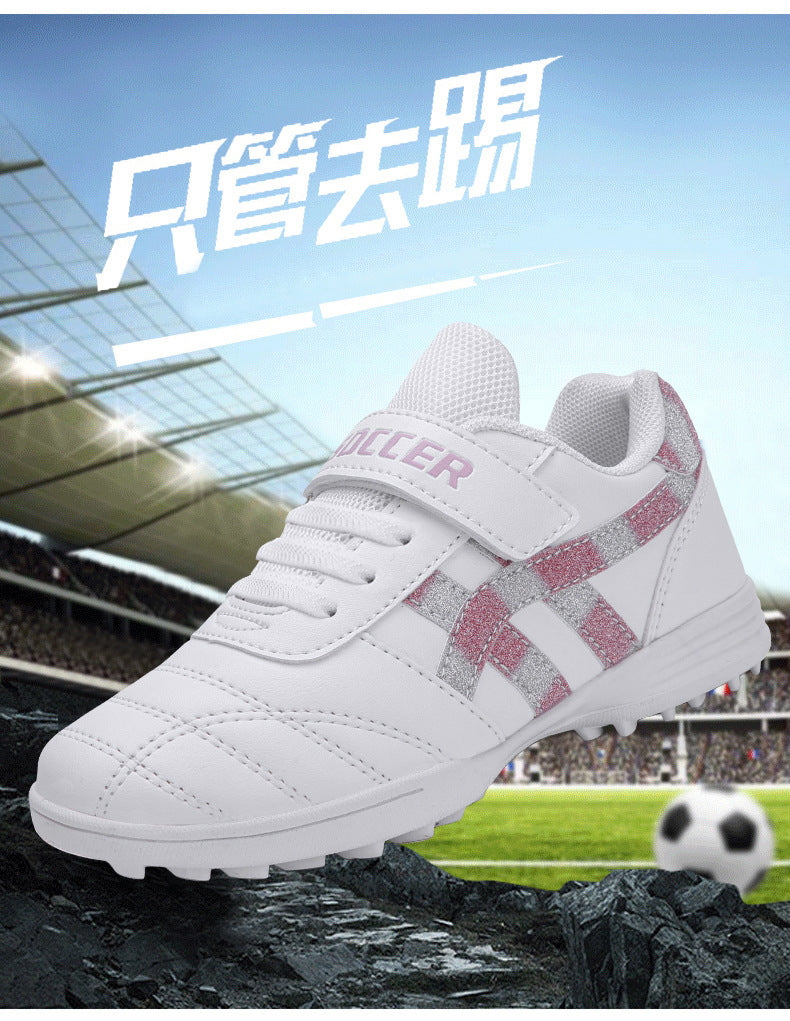 New football shoes for men and women with Velcro for children TF Broken Nail Style Youth Student Grassland Flat Training Shoes