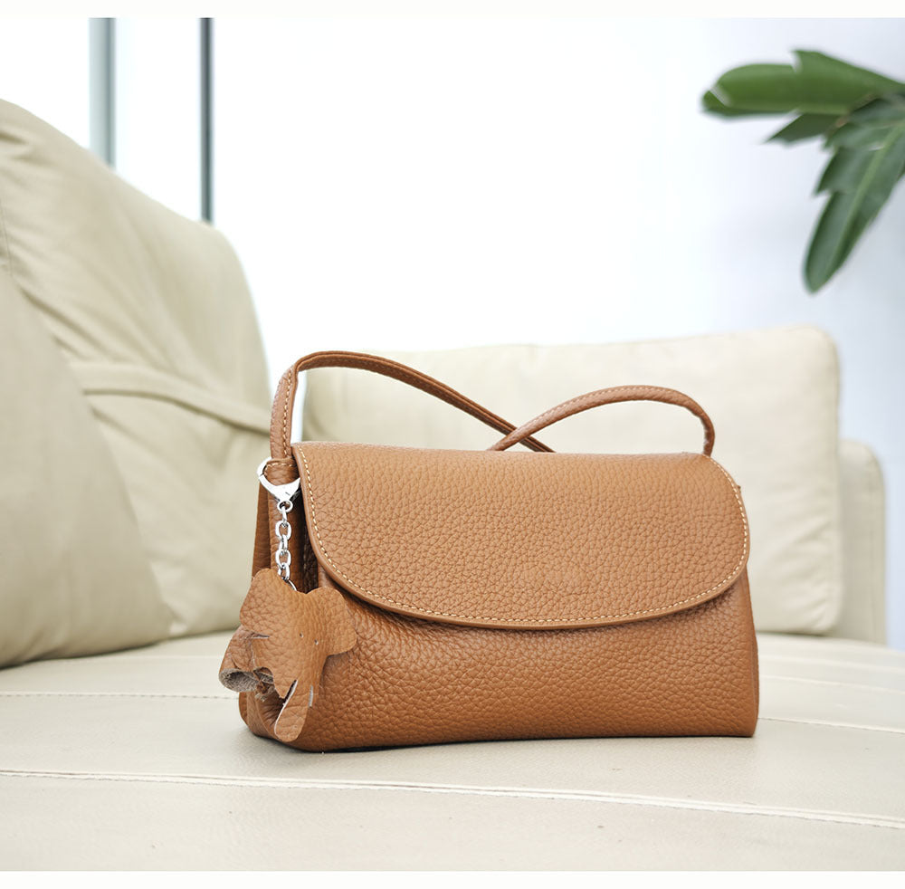 Genuine Leather Small Square Bag Daily Simple Women's Bag2025New Casual Little Elephant Commuting Versatile Cover Head Single Shoulder Crossbody Bag