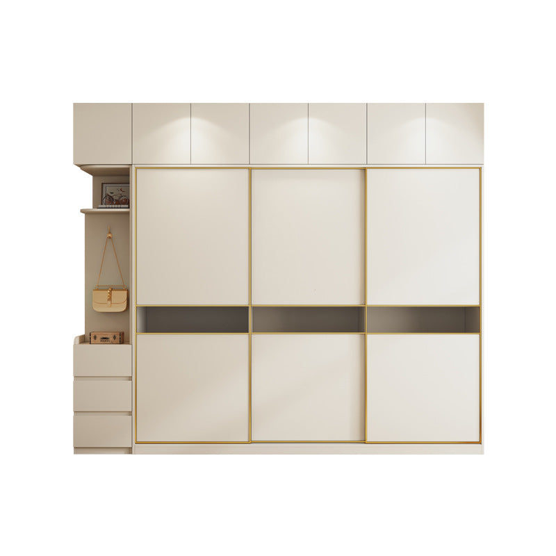 Cream Style Sliding Door Wardrobe Modern Simple Bedroom Home Use Sliding Door Cabinet Light Luxury Sliding Door Coat Wardrobe
