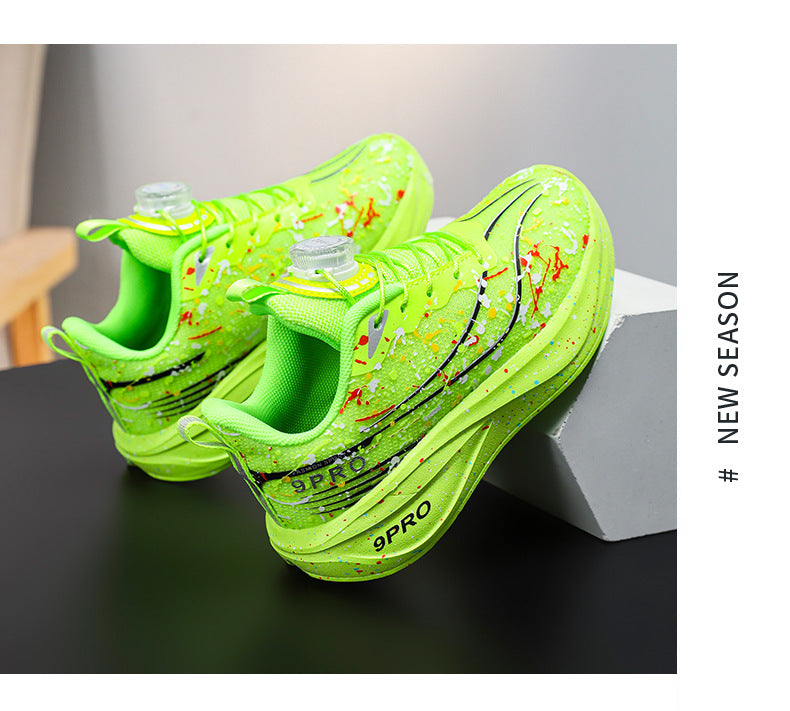 Children's Running Shoes with Rotating Buckle, Breathable Mesh Surface, Ultra-light Soft Sole, Wear-resistant, Non-slip, Racing Sports Shoes for Boys and Girls