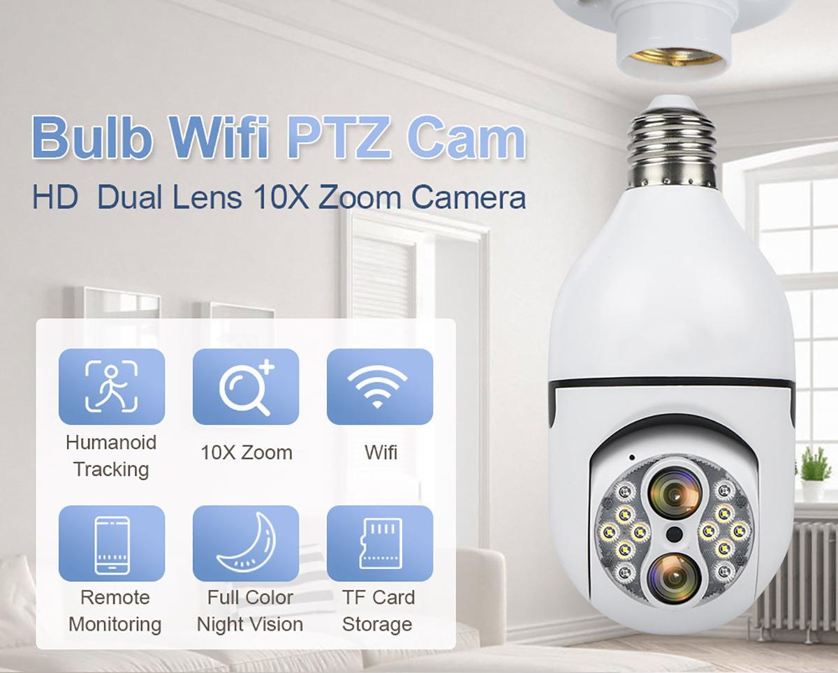 Binocular Bulb Surveillance Camera Zoom Lamp Head Surveillance Camera Full Color Night Vision Smart Lamp Head