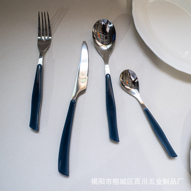 Gift Tableware5Main Stainless Steel Knife Fork Spoon Plastic Handle Hotel Real Tableware Western Knife Fork Spoon Set