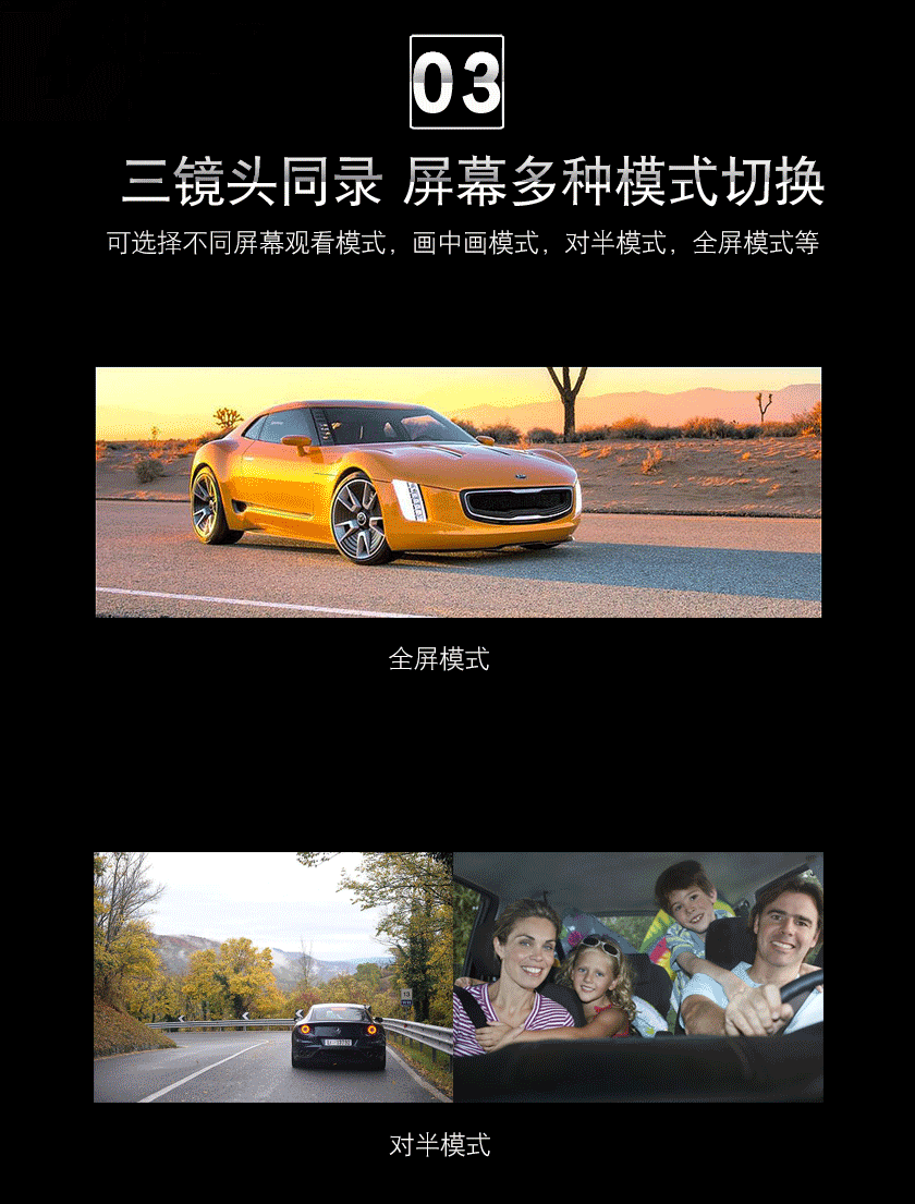 170High-definition dashcam with front, rear, and side recording touchscreen1080P Recorder WIFI Mobile Phone Interconnection