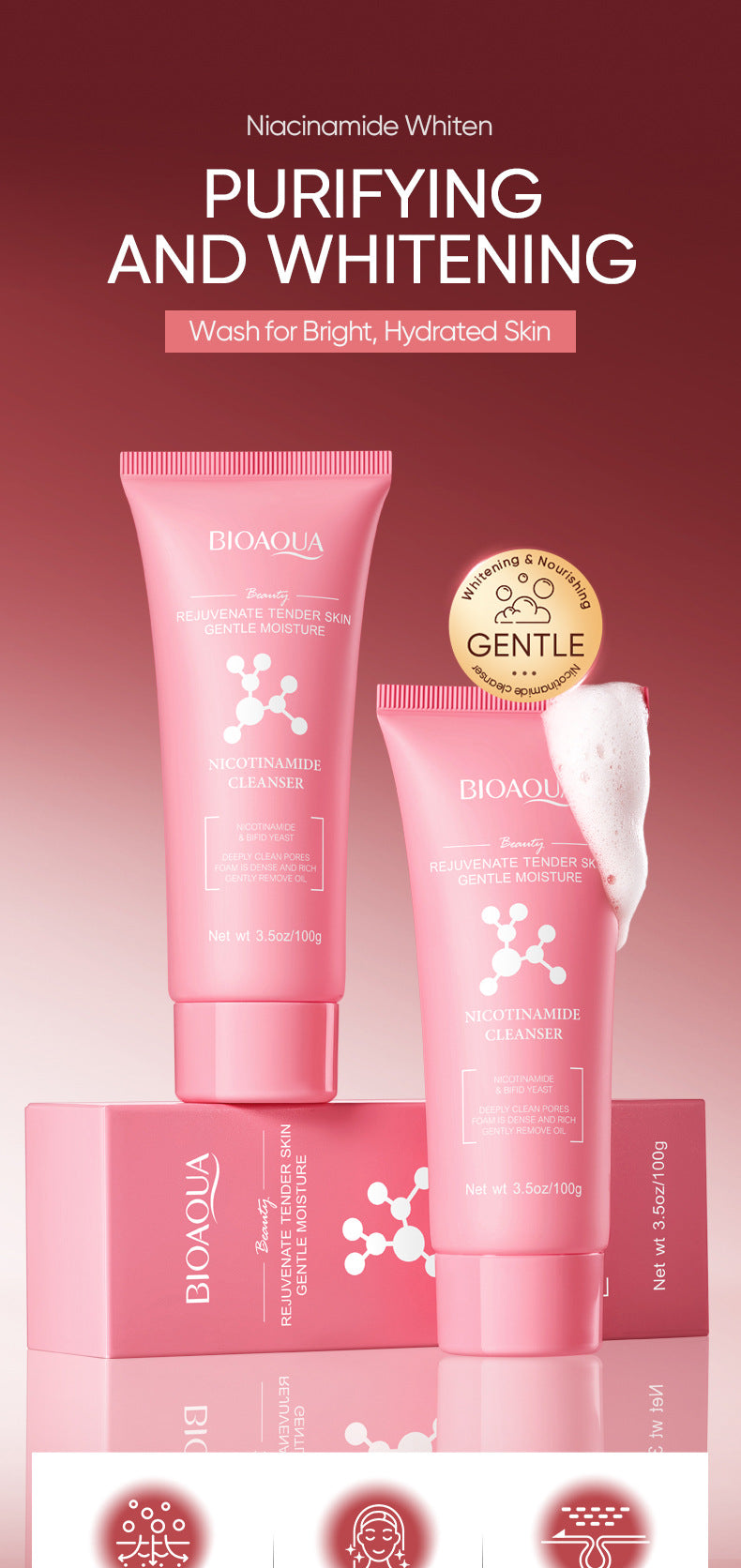 Niacinamide Skin Rejuvenating Facial Cleanser BIOAOUA Hydrating Deep Cleansing Facial Cleanser Cross-Border Foreign Trade Wholesale