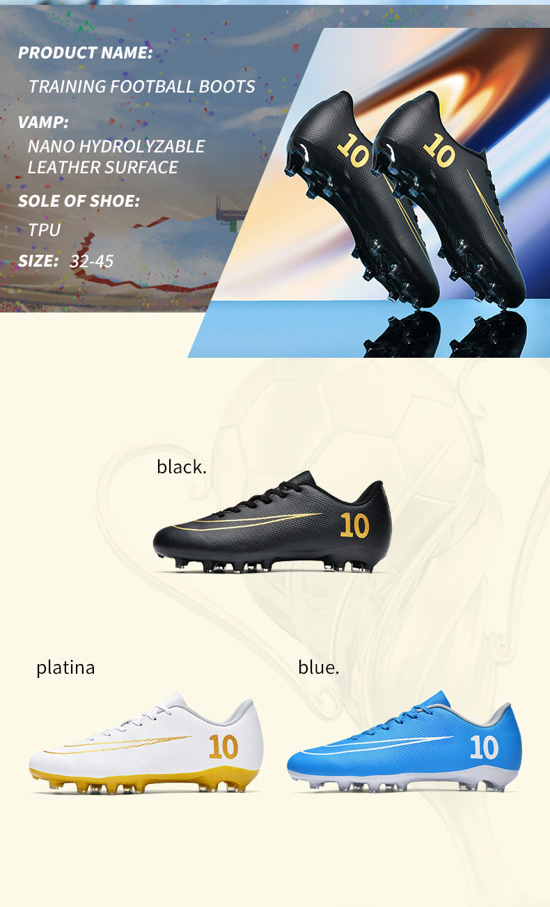 Gold-Plated Sole Men's Football Shoes with Studded Spikes AG Long Spike Shoes for Older Children, Middle and High School Students, Adults, Competition Training Sports Shoes