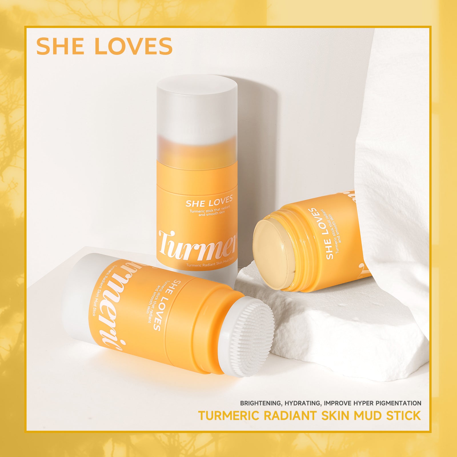 Exclusive Supply sheloves Turmeric Solid Mask Deep Cleansing Brightening Skin Color Oily Skin Smear Mud Mask Stick