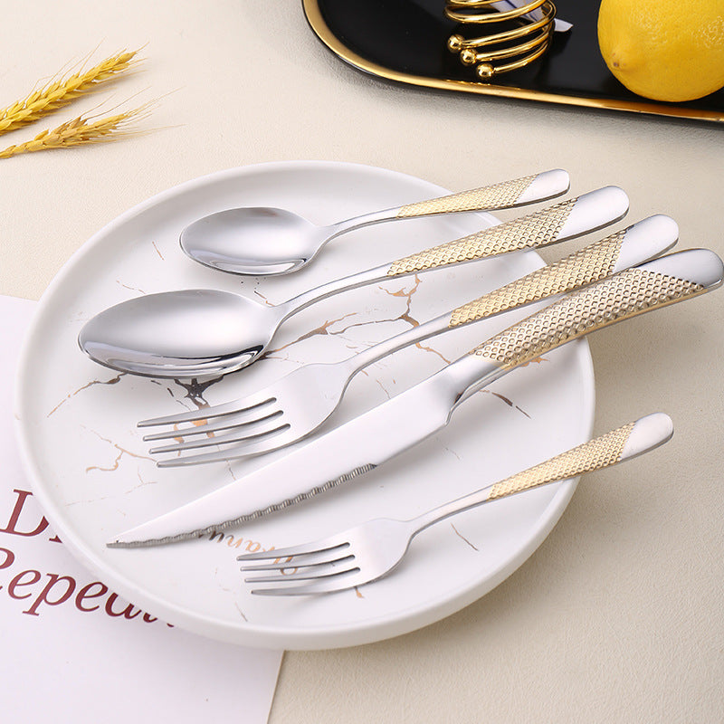 410Stainless Steel Star Diamond Western Steak Knife Fork Spoon Middle Eastern Titanium Coated Hotel Cutlery Knife Fork Spoon Partial Gold
