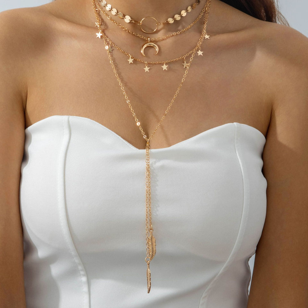 Geometric Star Tassel Chain Necklace Versatile Metal Style Sexy Multi-layer Stacking Y Type Necklace