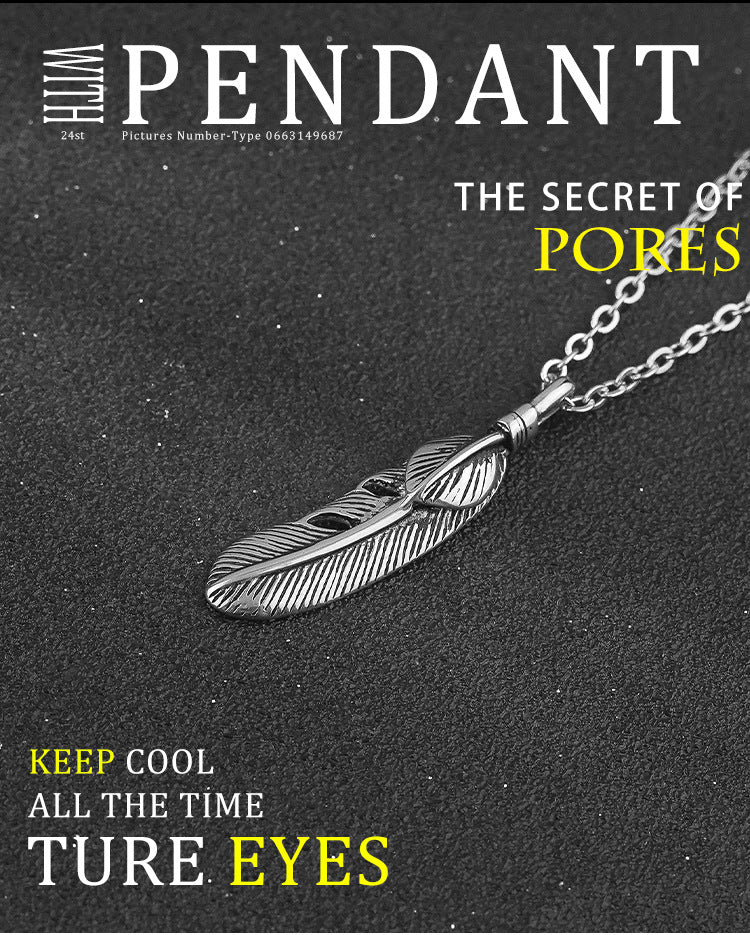 Stainless Steel Feather Pendant Men's Trendy Hip-Hop Summer Retro Niche Necklace Titanium Steel Accessories Factory Wholesale