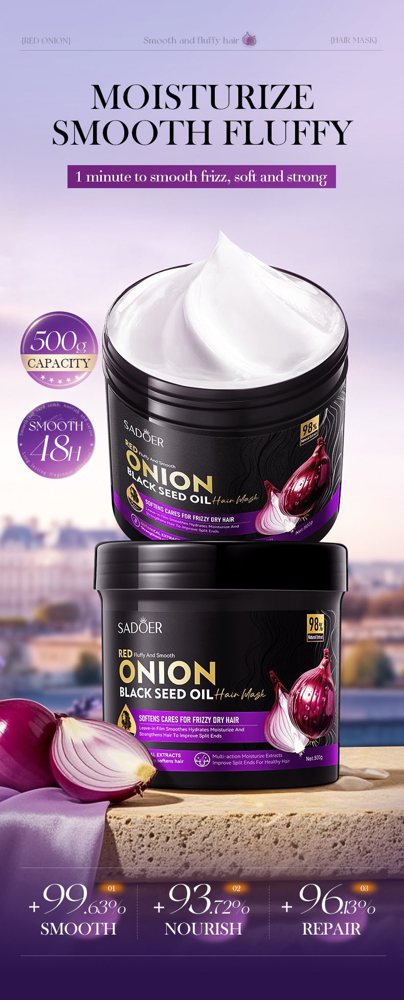 Cross-border Hair Mask500g Onion Black Seed Oil Smooth Hair Mask500g Foreign Trade Manufacturer Wholesale