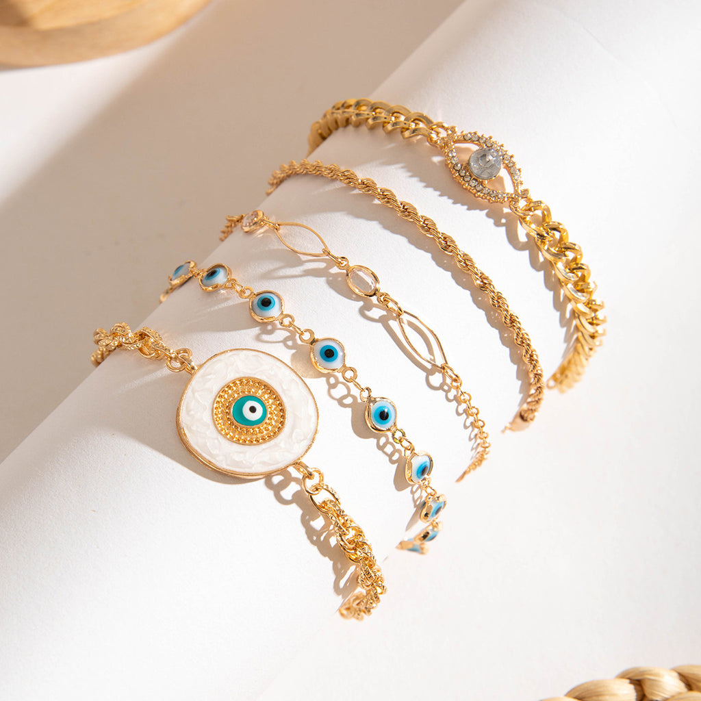 European and American Style Bracelet Bohemian Devil's Eye Bracelet Design Sense Inlaid Diamond Oil Drop Exaggerated Bracelet Set
