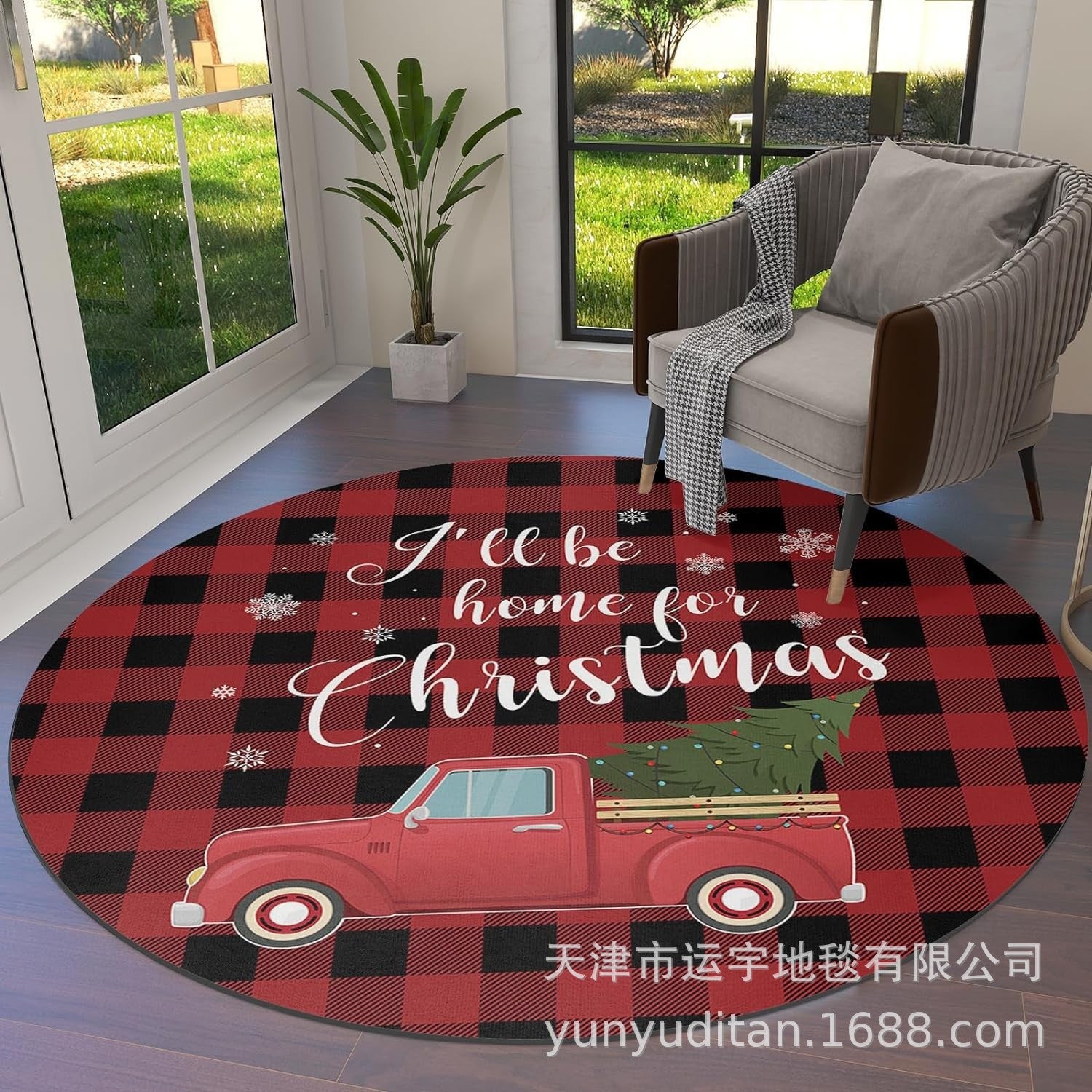 Christmas Carpet Round Living Room Mat Christmas Decoration Atmosphere Mat Christmas Tree Mat Labeling and Shipping