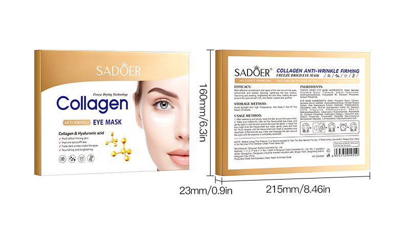 Collagen Hyaluronic Acid Freeze-Dried Eye Mask SADOER Firming and Moisturizing Eye Mask Cross-Border Wholesale