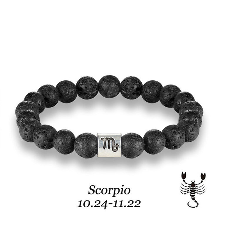 Twelve Constellations Bracelet Men's Natural Volcanic Stone8mm Beaded Capricorn Scorpio Pisces Friendship Zodiac Bracelet