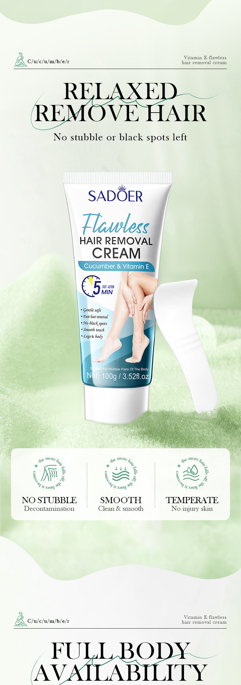 Plant VE Depilatory cream100g SADOER Smooth and Gentle Underarm Hair Removal Cream Cross-Border Wholesale