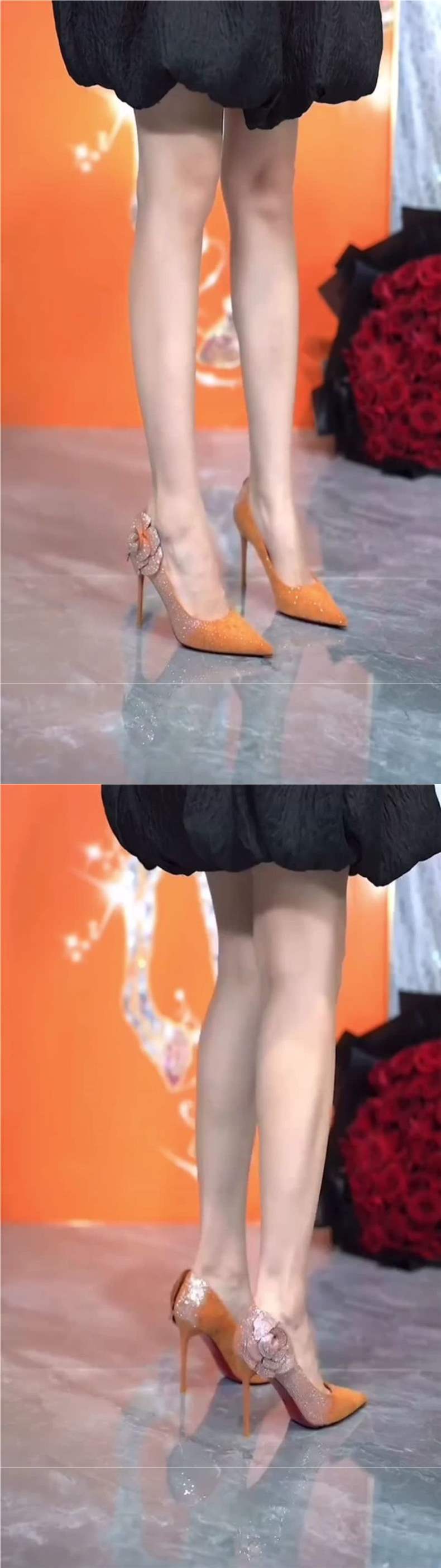 Pointed Toe Rhinestone Design High Heels2025Early Spring New Flower Diamond Red Sole Sexy Stiletto Shoes for Women