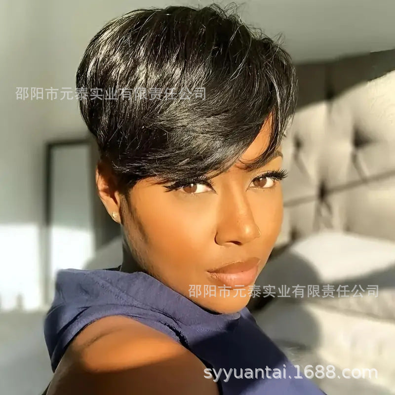 Short Bob Wavy Wig With Bangs Full Machine Made No Lace Wigs