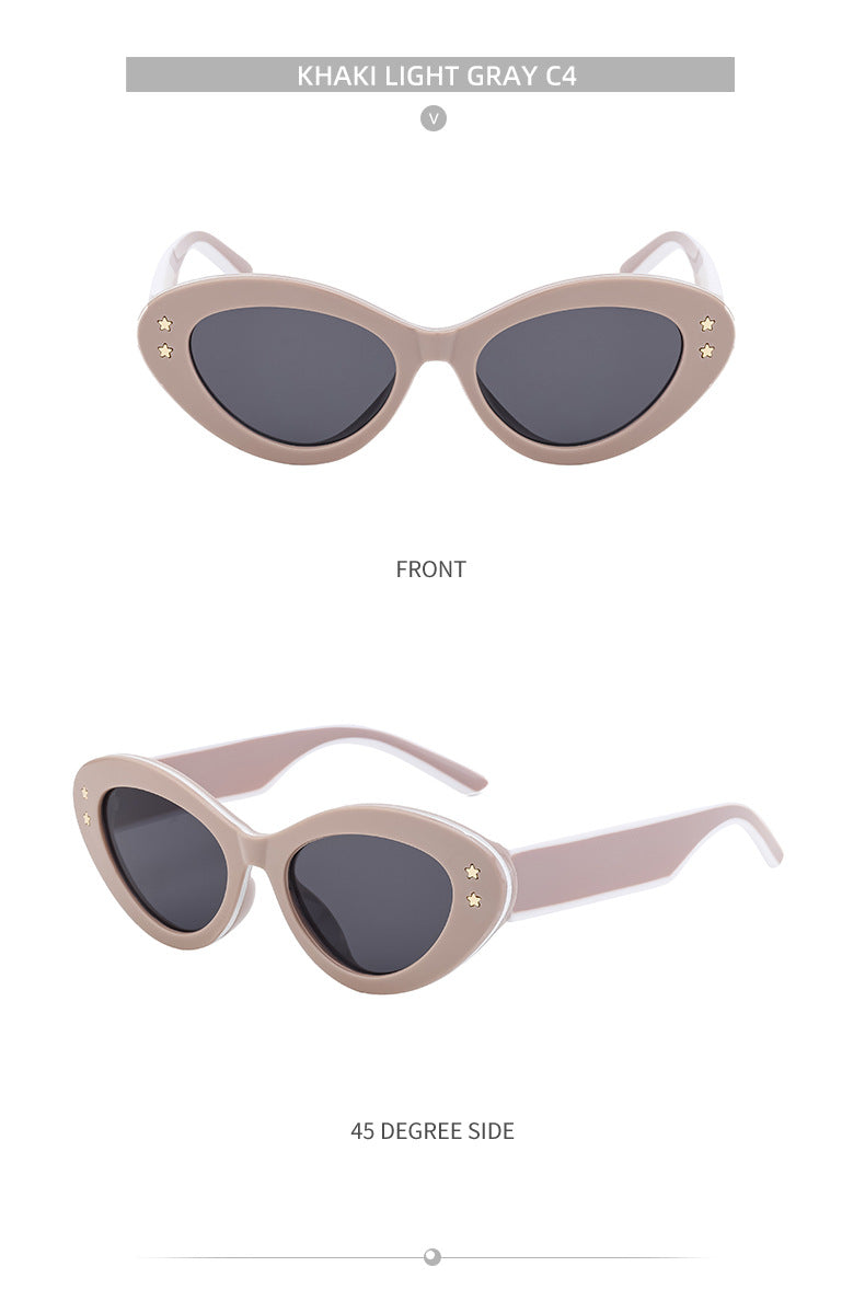 New Wide Mirror Leg Cat Eye Sunglasses for Women, European and American Fashion, High-End Feel Sunglasses sunglasses