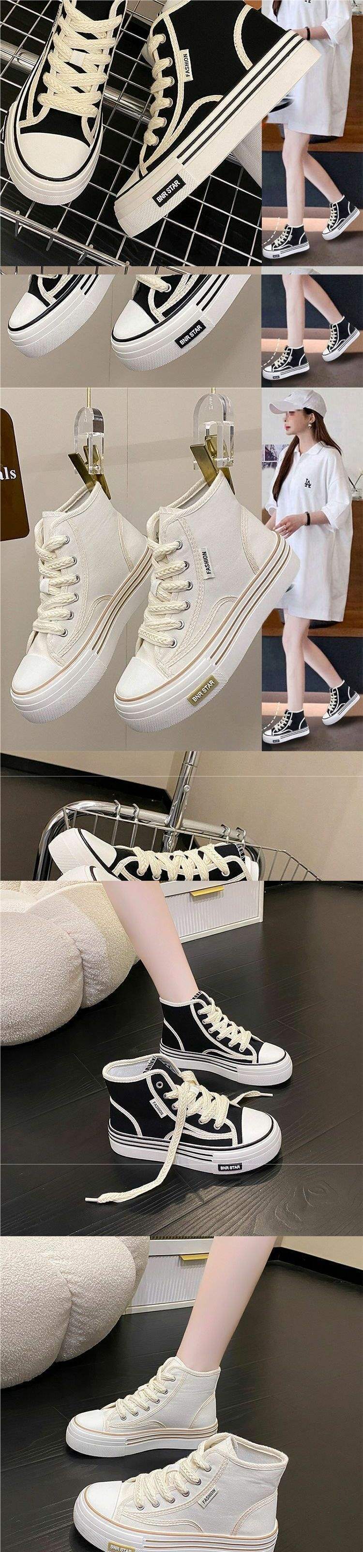 Women's High-Top Canvas Shoes2025New Spring Summer Niche Versatile Casual Shoes Trendy Student Soft Sole Lightweight White Shoes
