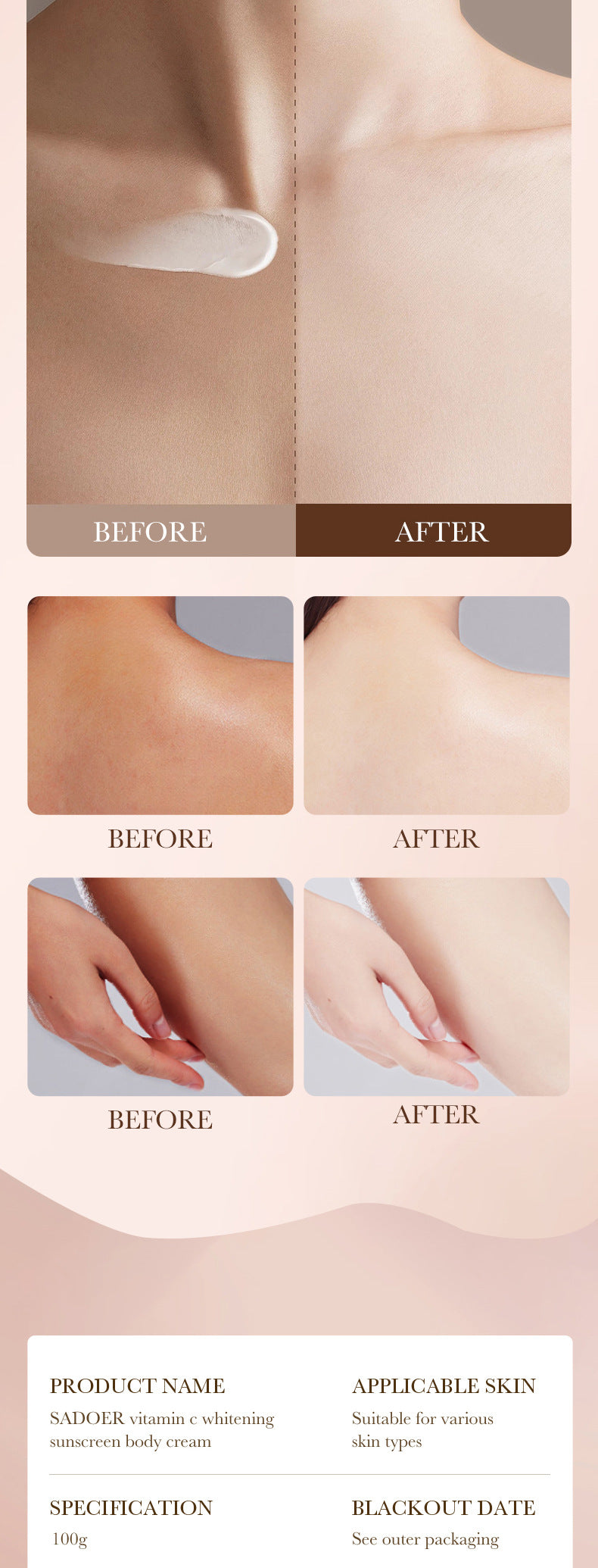 Full English Makeup SADOER Vitamin C Body Cream Sunscreen Whitening Body Lotion  Wholesale